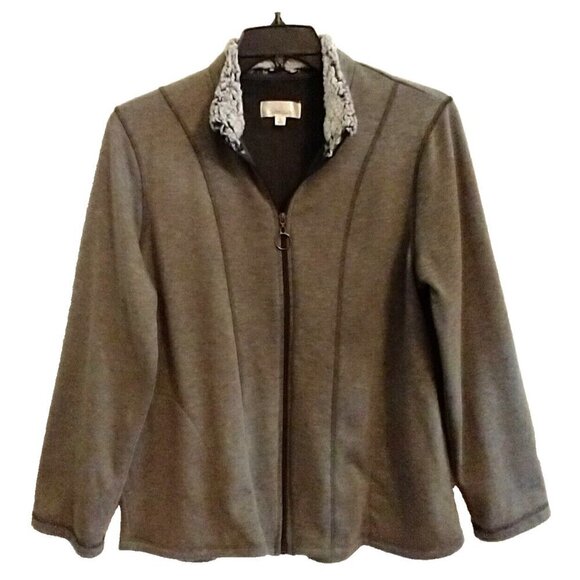 Cuddl Duds Womens Super Soft Zip Jacket Sherpa Collar Heather Gray Pockets - L - Picture 1 of 10